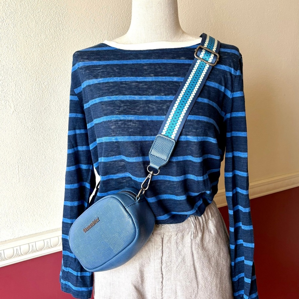 Montana West‎ Blue Lizard Embossed Crossbody Bag Woven Stripe Guitar Strap Logo
